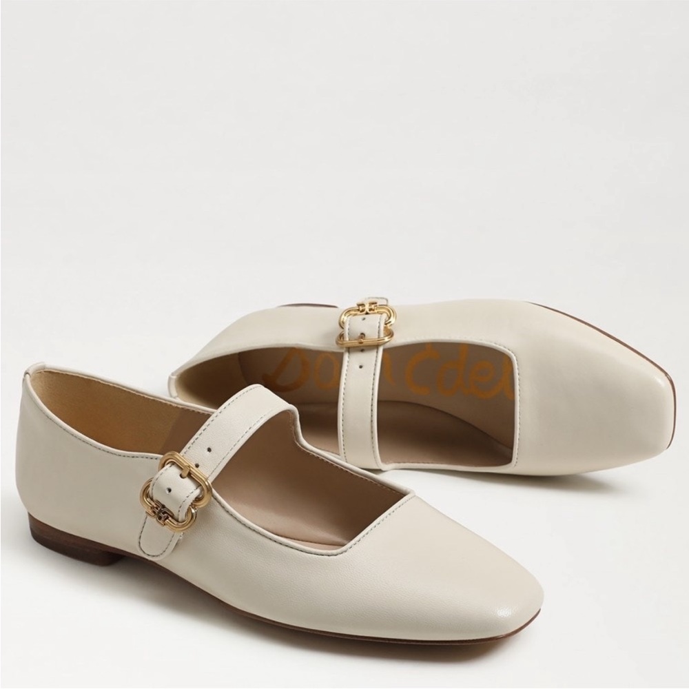 Sam Edelman Cream Mary Jane Flats with Gold Buckle